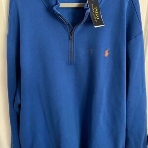 Ralph Lauren Blue Quarter-Zip Sweatshirt with Orange Pony Logo